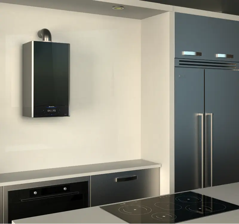 Gas boiler fitted in a kitchen as part of a central heating installation Wolverhampton